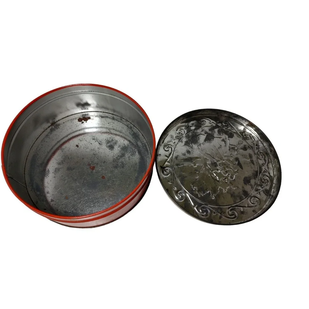 Vintage Embossed‎ Tin Sweets Romantic Couple Red Gold Round Seven Inch Tin SEE